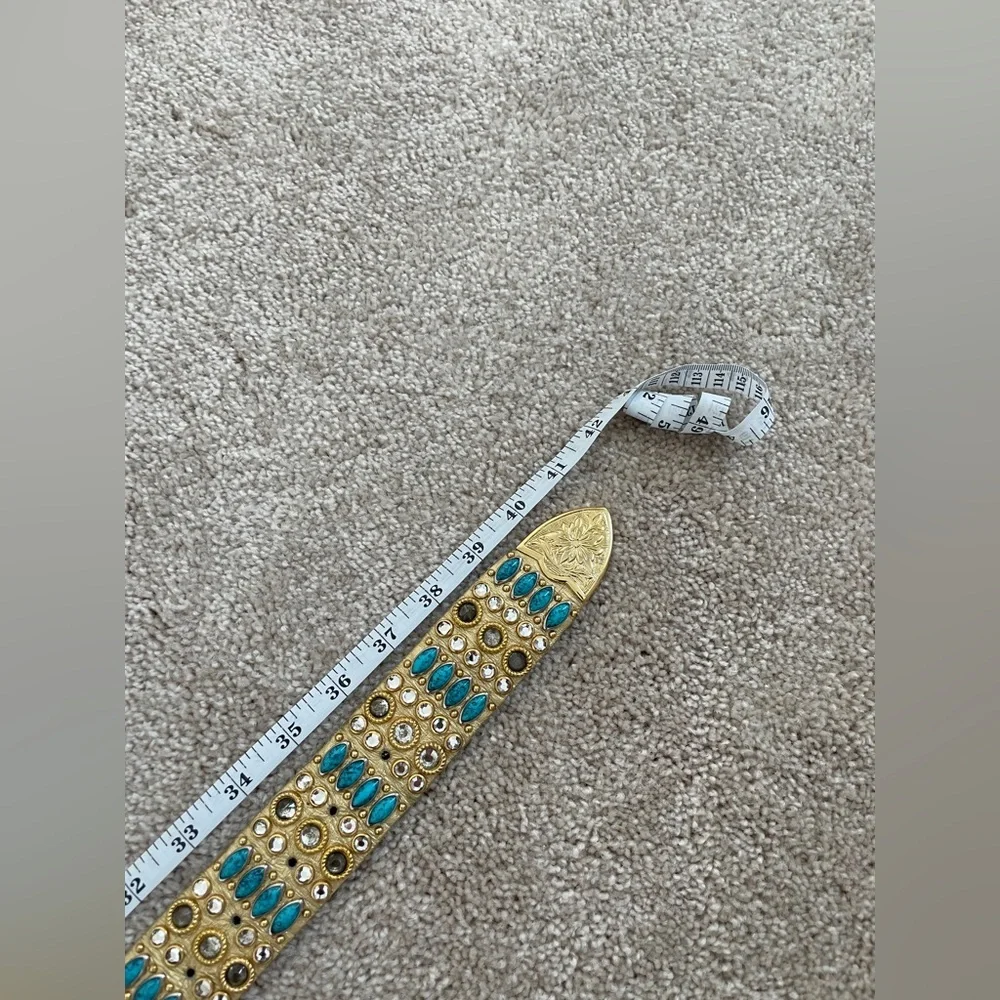 Kippys Gold Leather Western Belt Swarovski Crystal Cowgirl Statement Belt 34